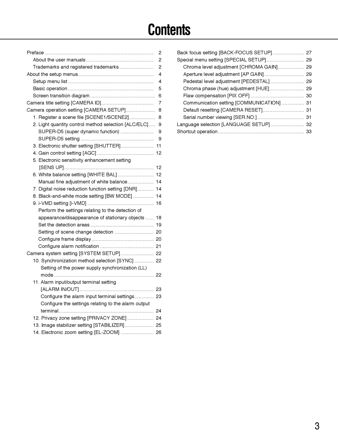 Panasonic WV-CP504, wv-cp500 operating instructions Contents 