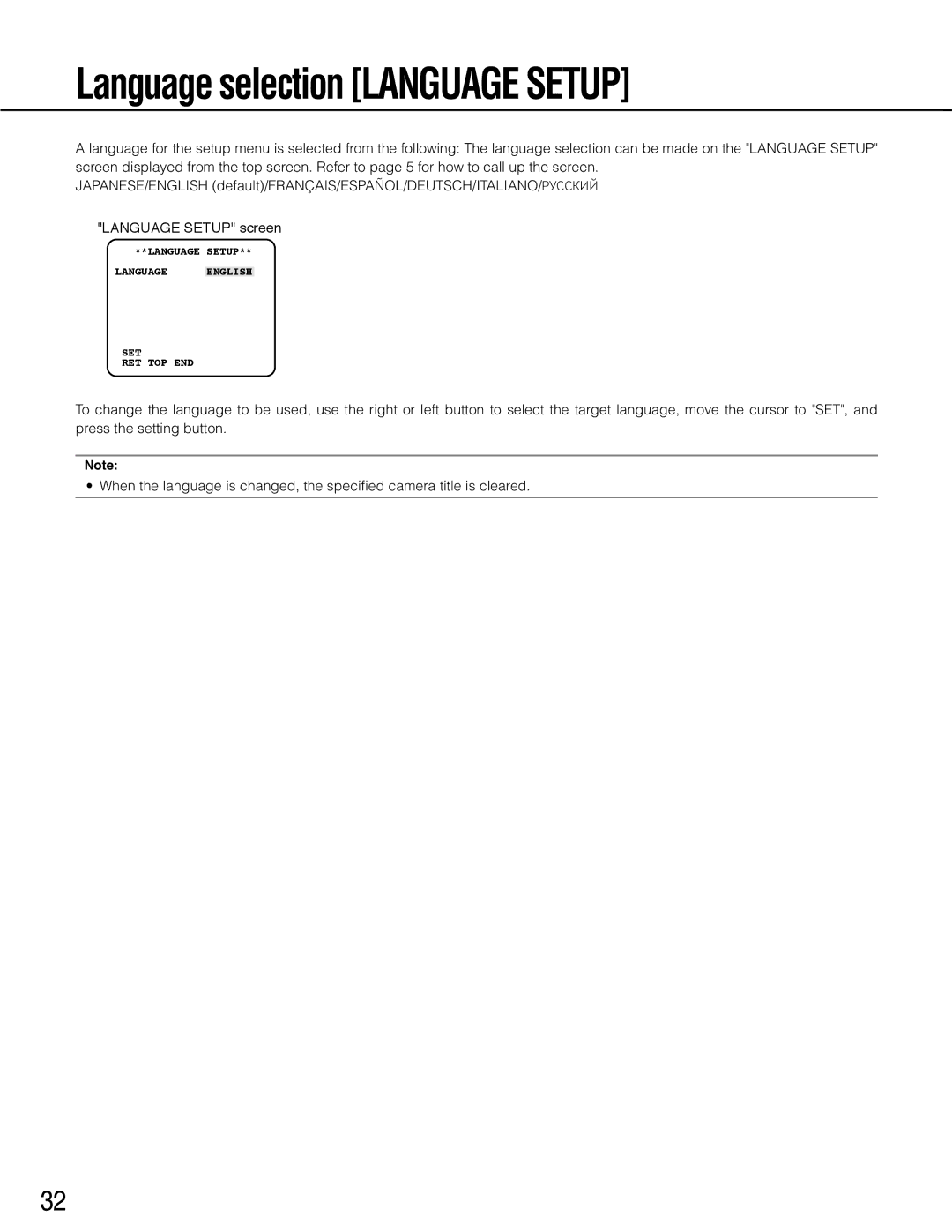 Panasonic wv-cp500, WV-CP504 operating instructions Language selection Language Setup 