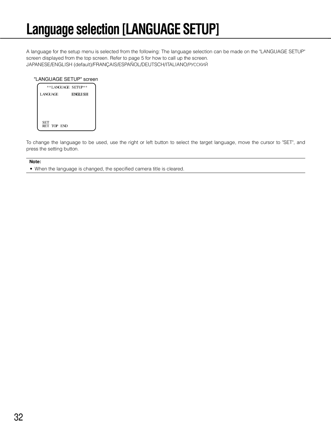 Panasonic wv-cp500 operating instructions Language selection Language Setup 