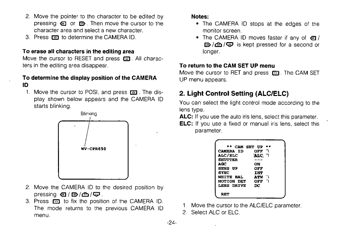 Panasonic WV-CPR650, WV-CPR654 manual 