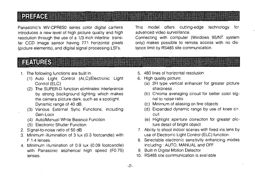 Panasonic WV-CPR650, WV-CPR654 manual 