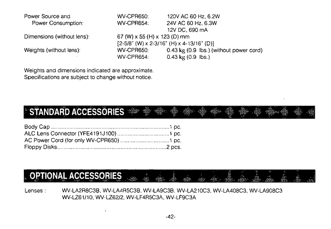 Panasonic WV-CPR650, WV-CPR654 manual 