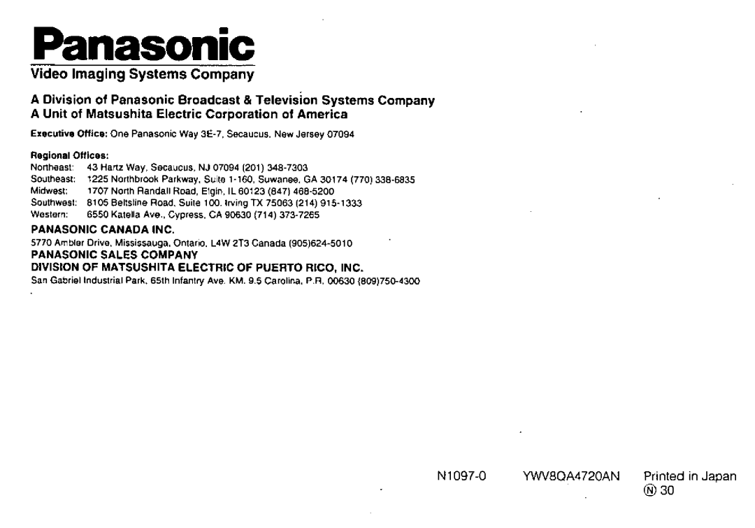 Panasonic WV-CPR650, WV-CPR654 manual 