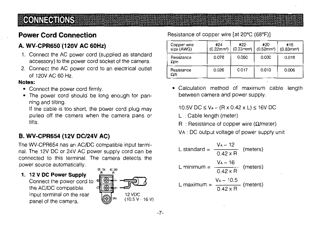 Panasonic WV-CPR654, WV-CPR650 manual 