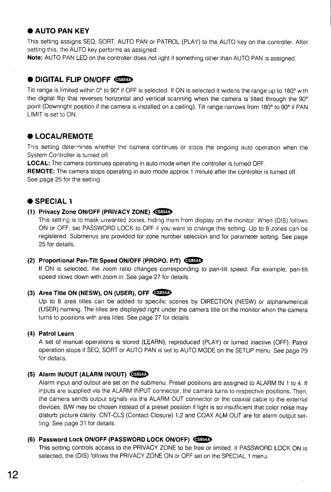 Panasonic WV-CS554, WV-CS854A manual 