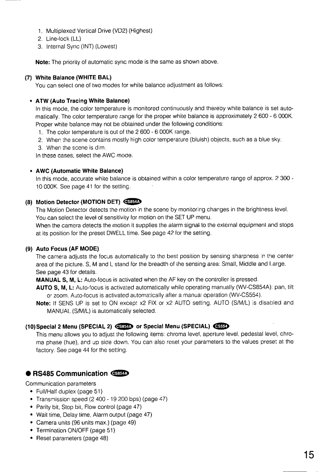 Panasonic WV-CS854A, WV-CS554 manual 