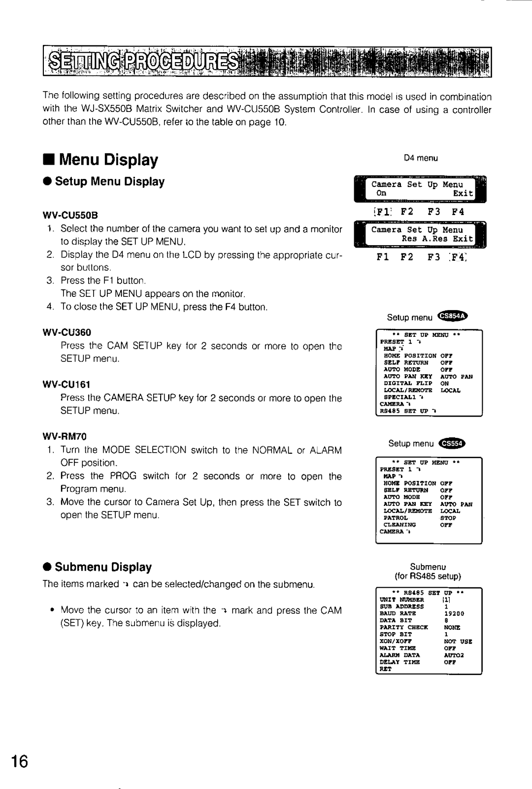 Panasonic WV-CS554, WV-CS854A manual 