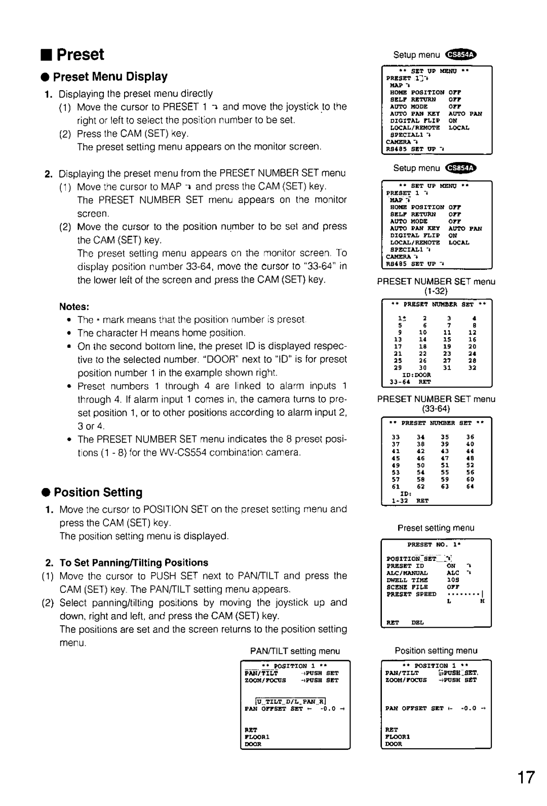 Panasonic WV-CS854A, WV-CS554 manual 