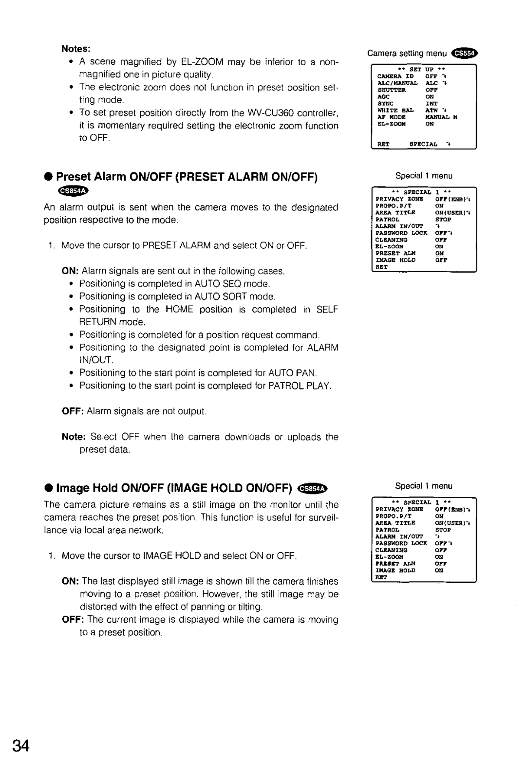 Panasonic WV-CS554, WV-CS854A manual 