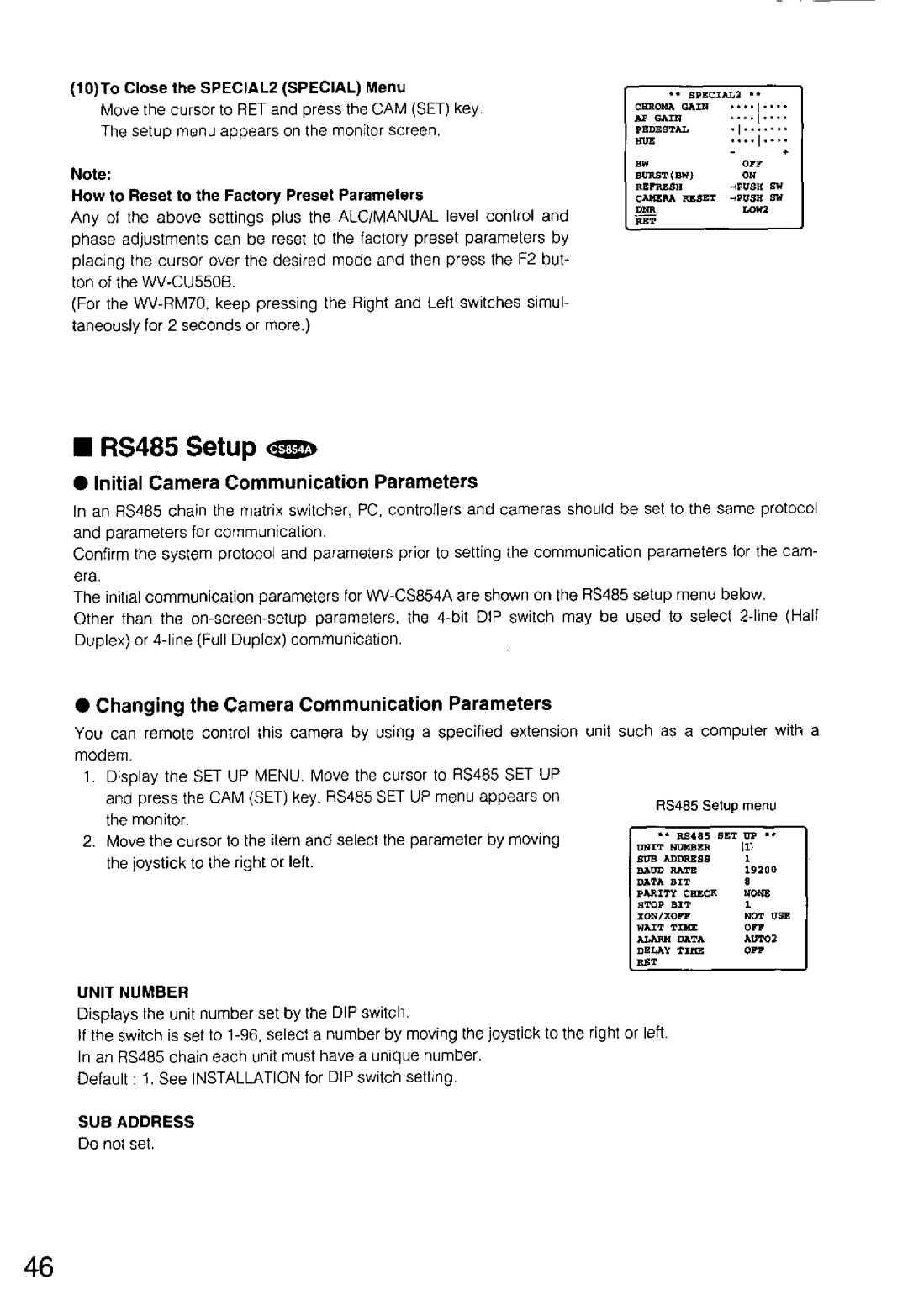 Panasonic WV-CS554, WV-CS854A manual 