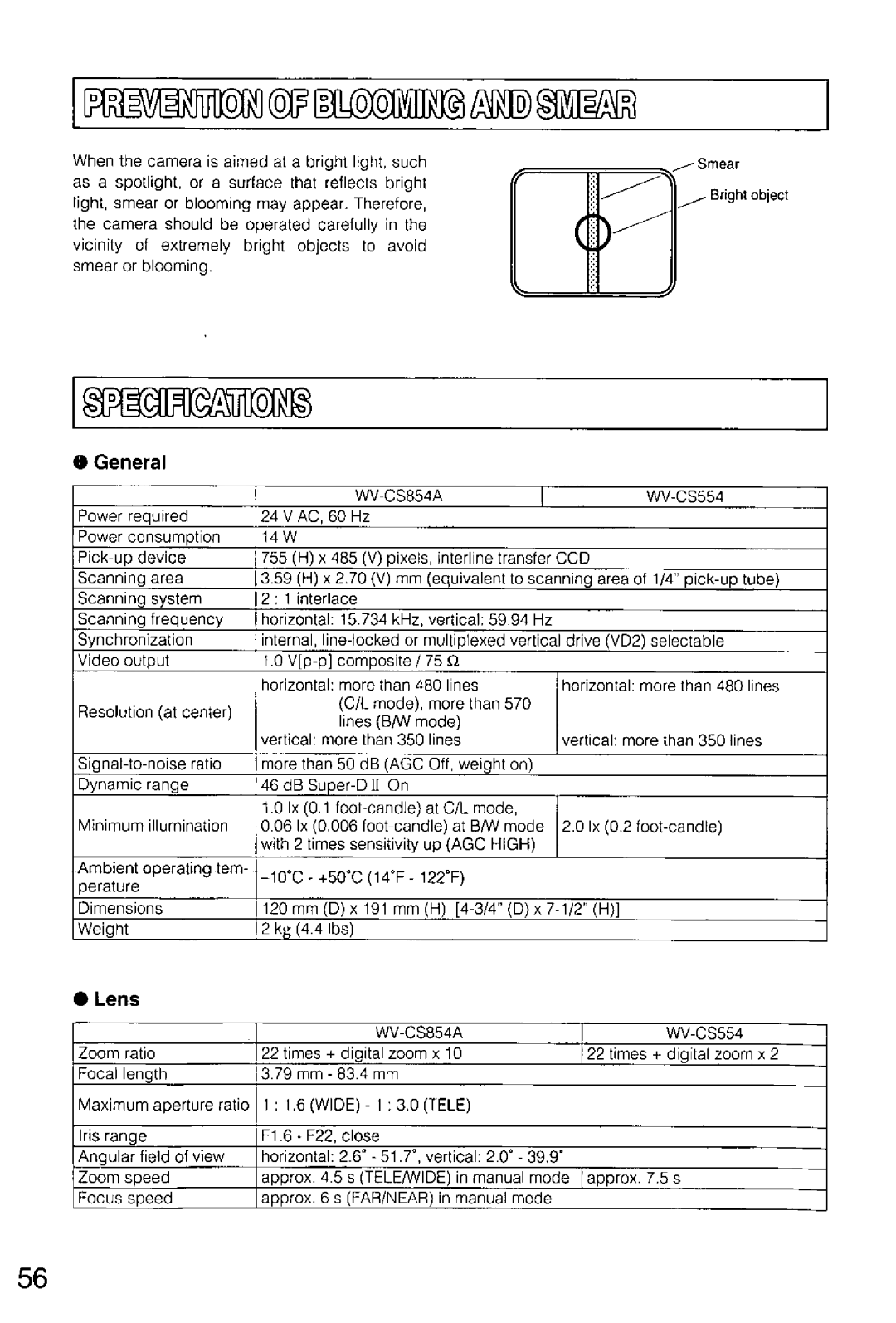 Panasonic WV-CS554, WV-CS854A manual 