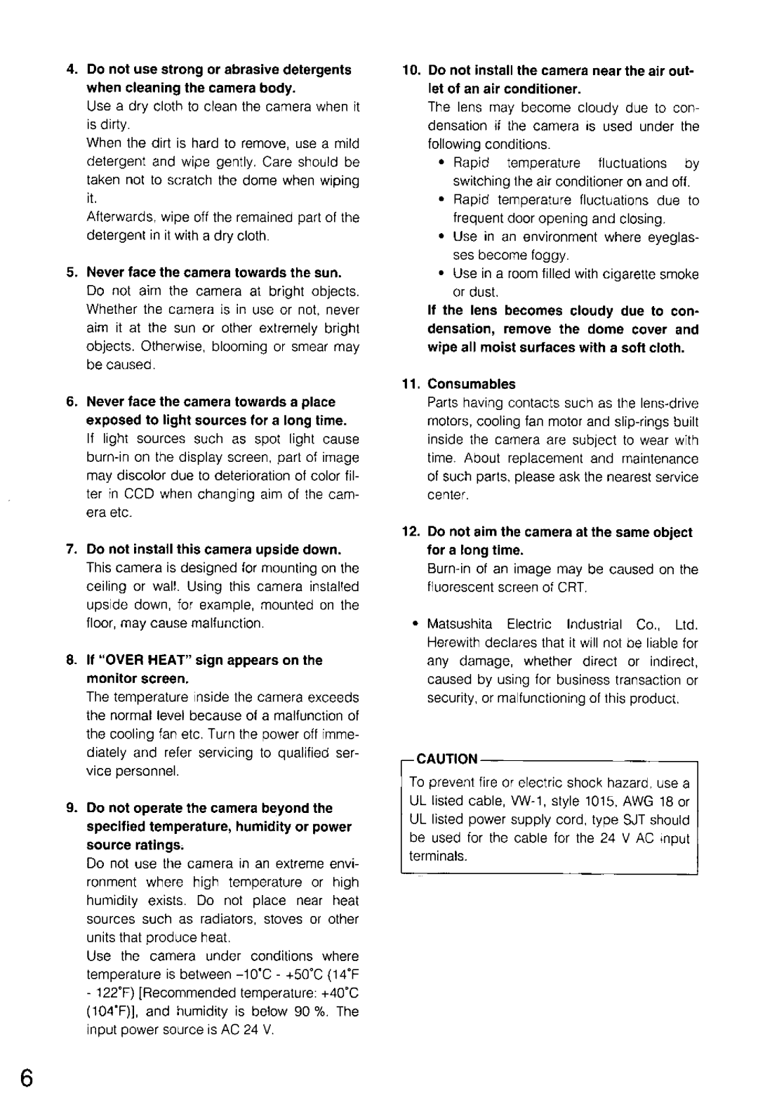 Panasonic WV-CS554, WV-CS854A manual 