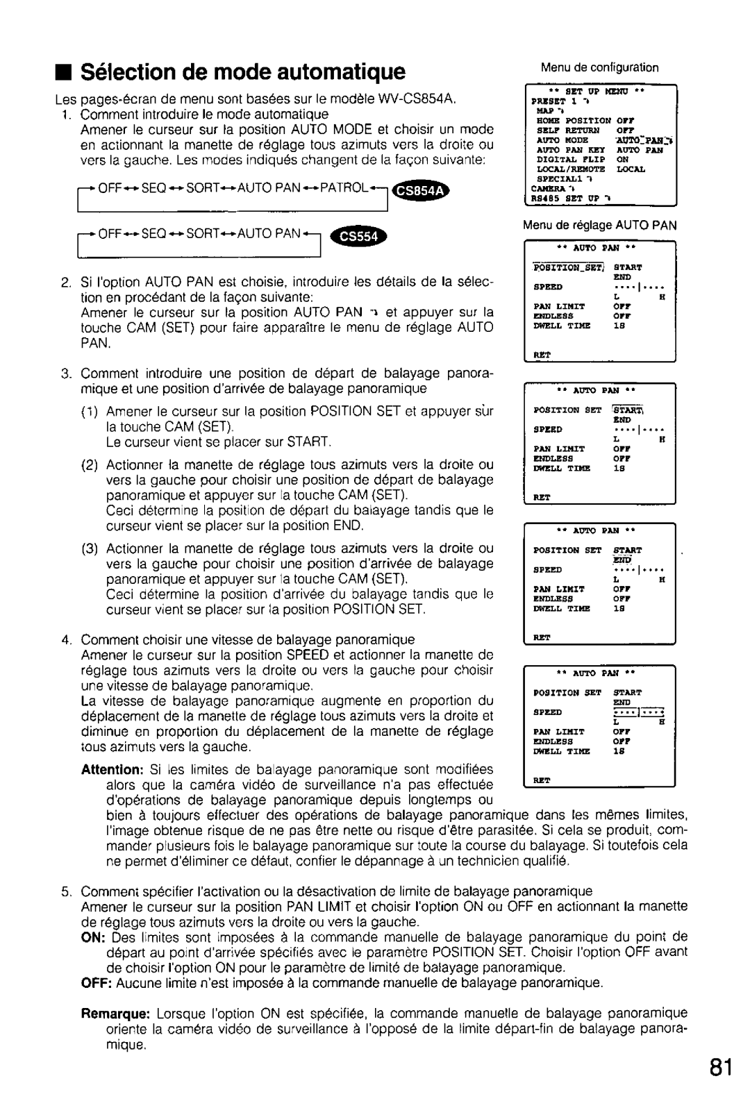 Panasonic WV-CS854A, WV-CS554 manual 