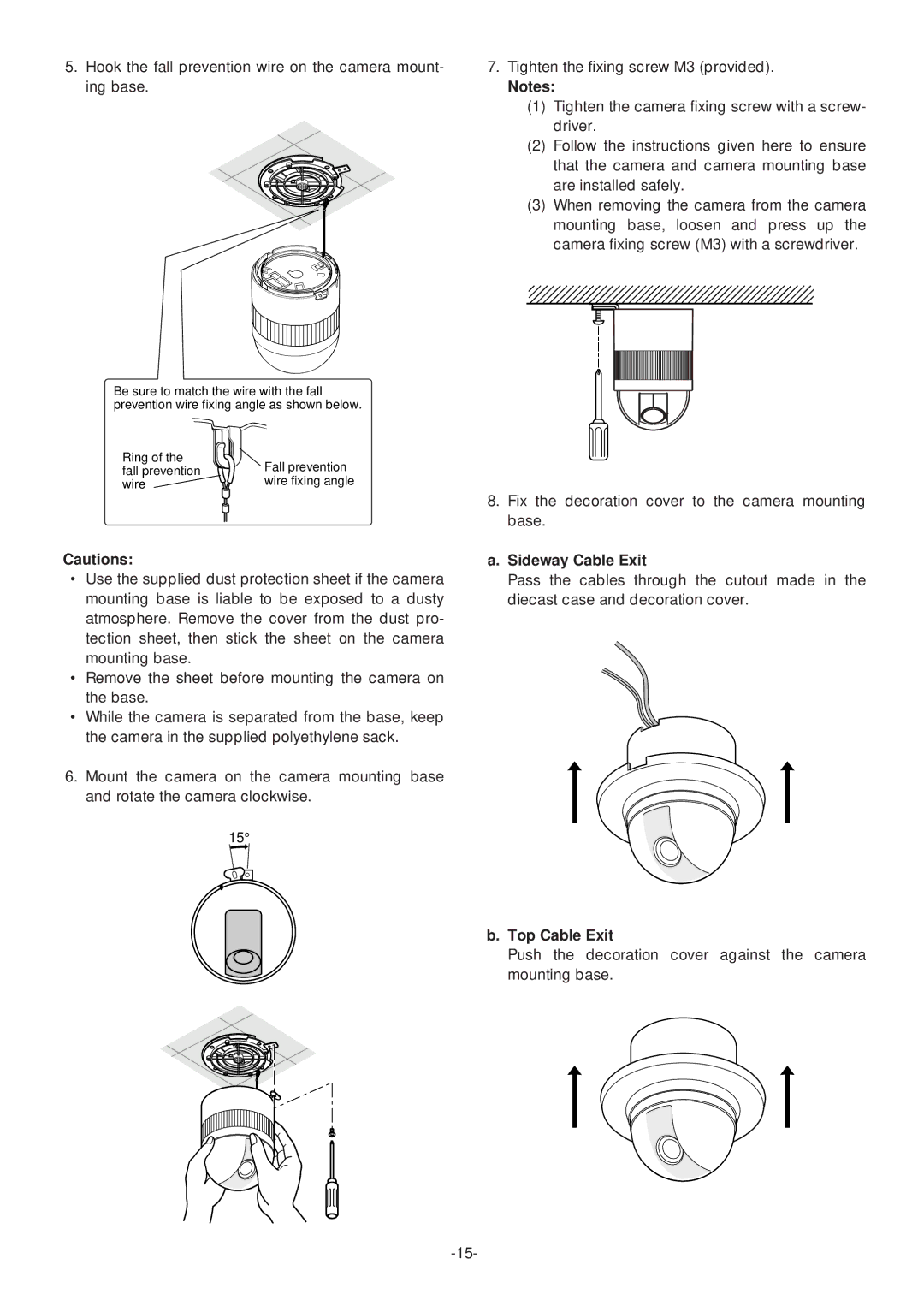 Panasonic WV-CS574 operating instructions Sideway Cable Exit, Top Cable Exit 