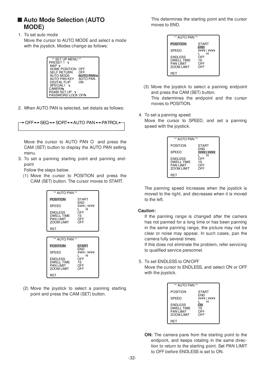 Panasonic WV-CS574 operating instructions Auto Mode Selection Auto 