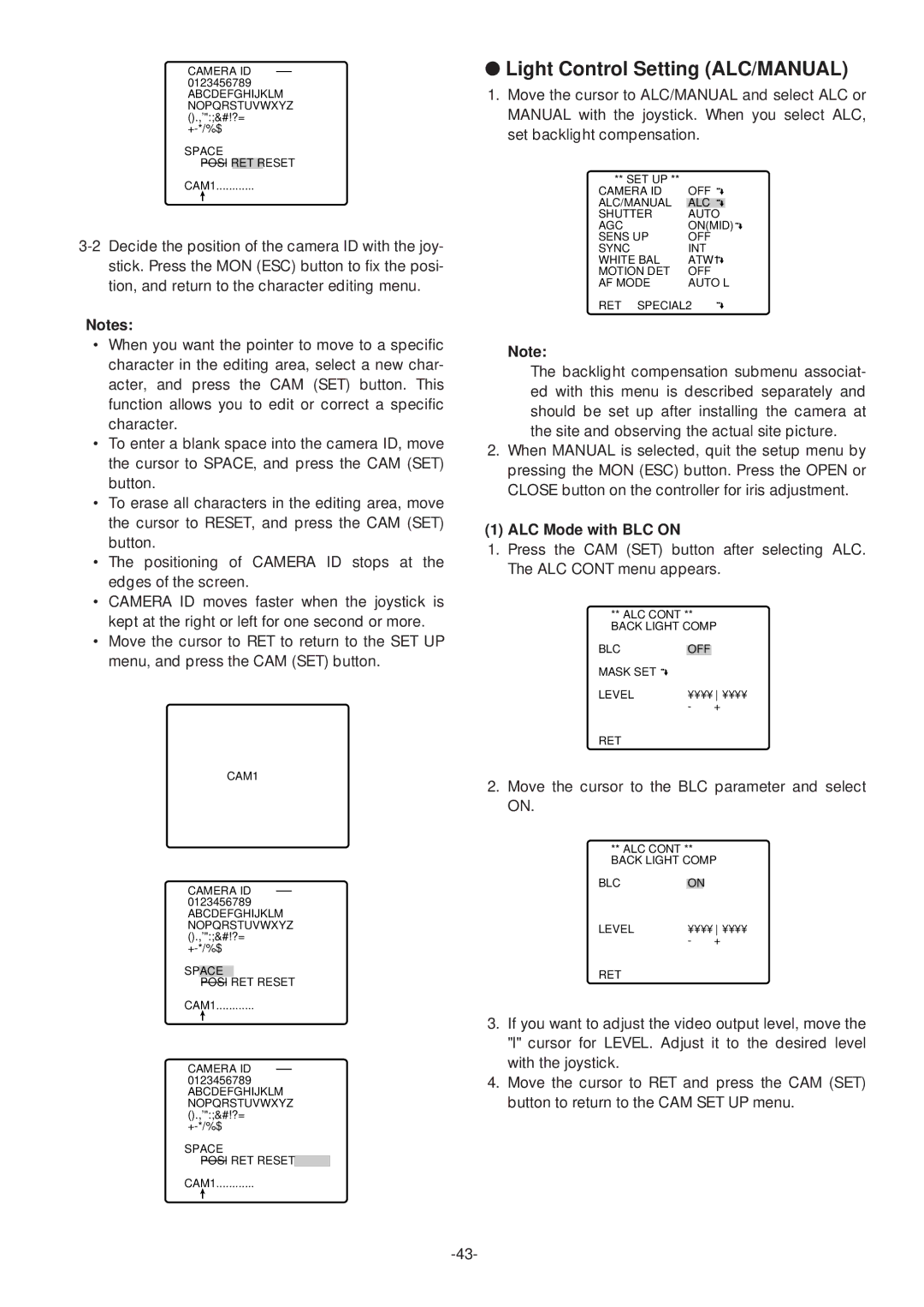 Panasonic WV-CS574 operating instructions Move the cursor to the BLC parameter and select on 