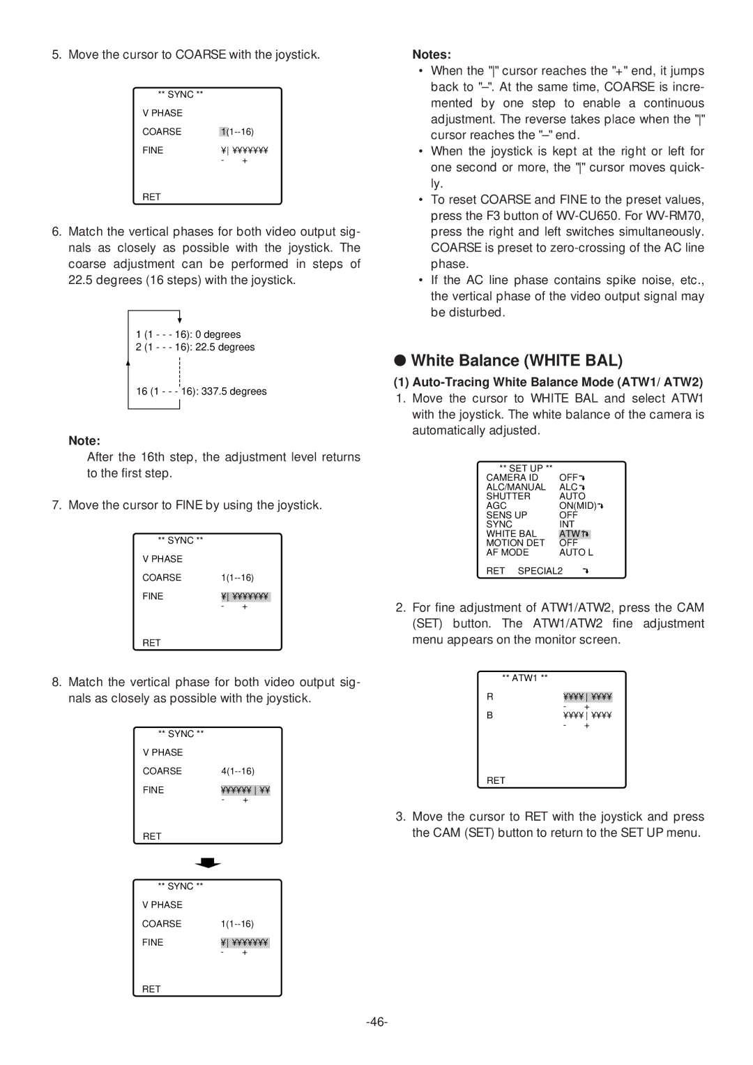 Panasonic WV-CS574 operating instructions White Balance White BAL, Auto-Tracing White Balance Mode ATW1/ ATW2 