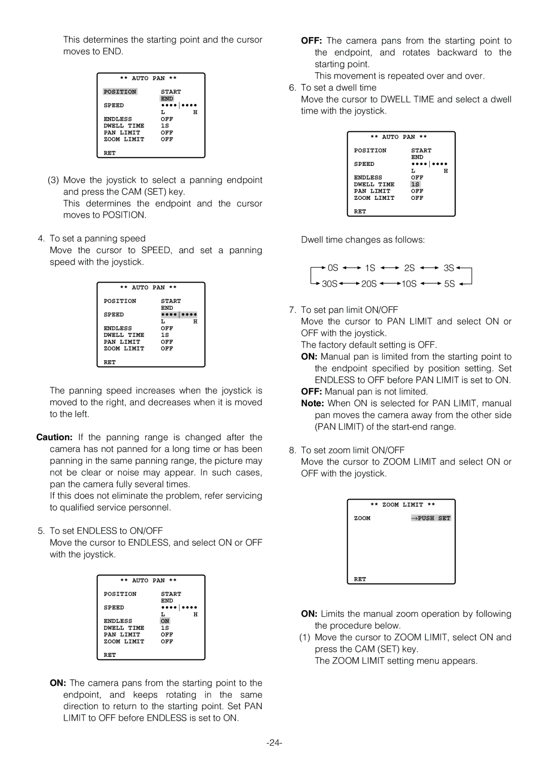 Panasonic WV-CS854B operating instructions Zoom →PUSH SET RET 