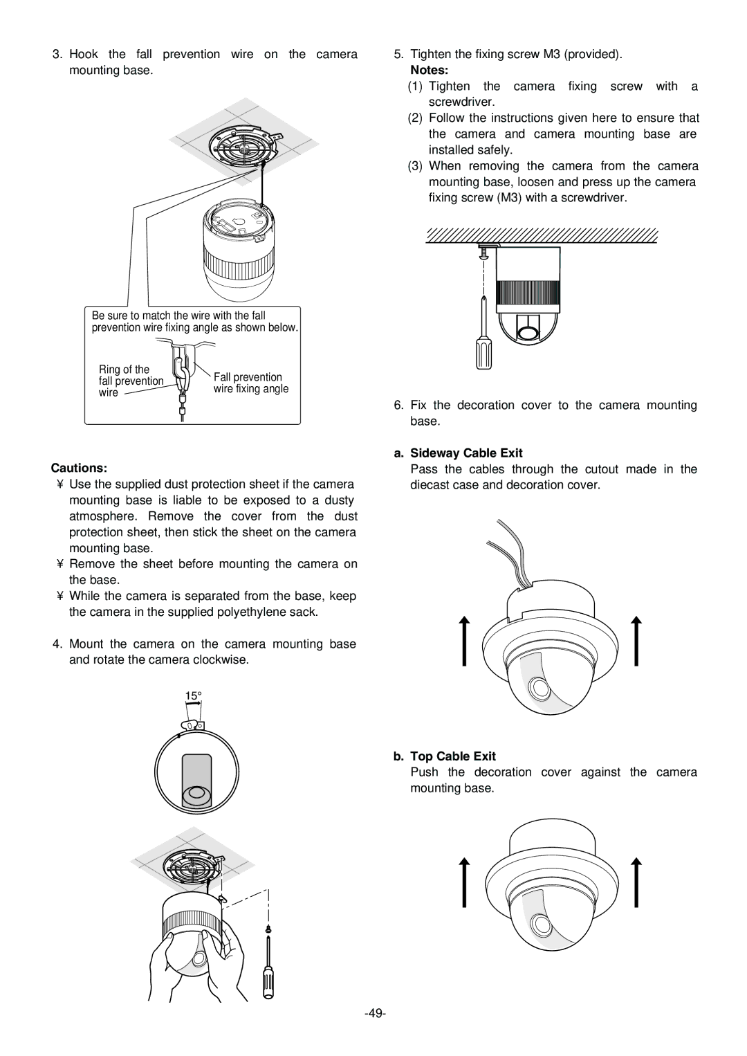 Panasonic WV-CS854B operating instructions Hook the fall prevention wire on the camera mounting base 