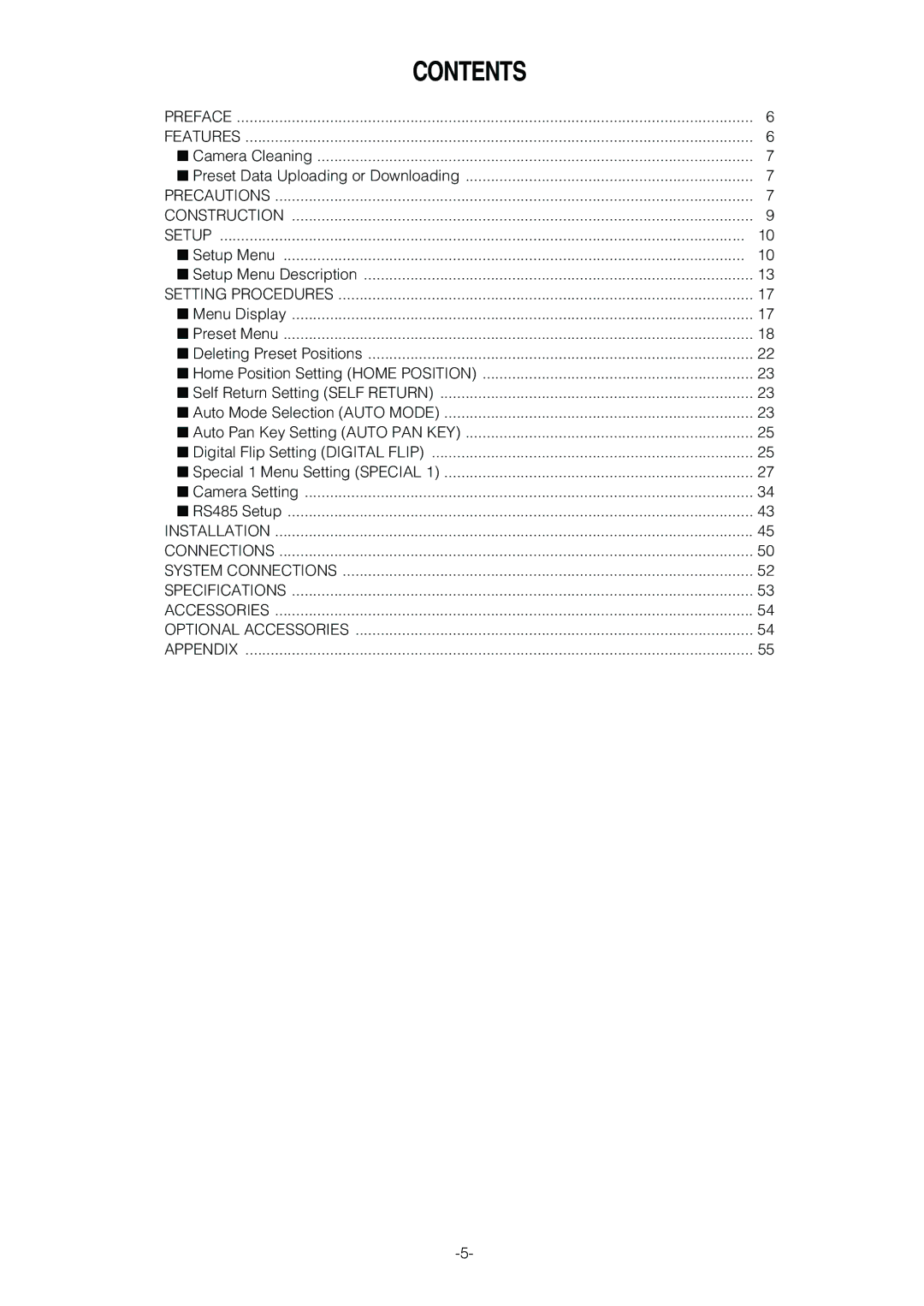 Panasonic WV-CS854B operating instructions Contents 