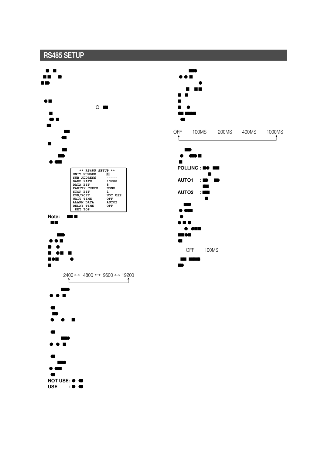 Panasonic WV-CS954 operating instructions RS485 Setup, Use, Enables X ON/X OFF data flow control, AUTO1, AUTO2 