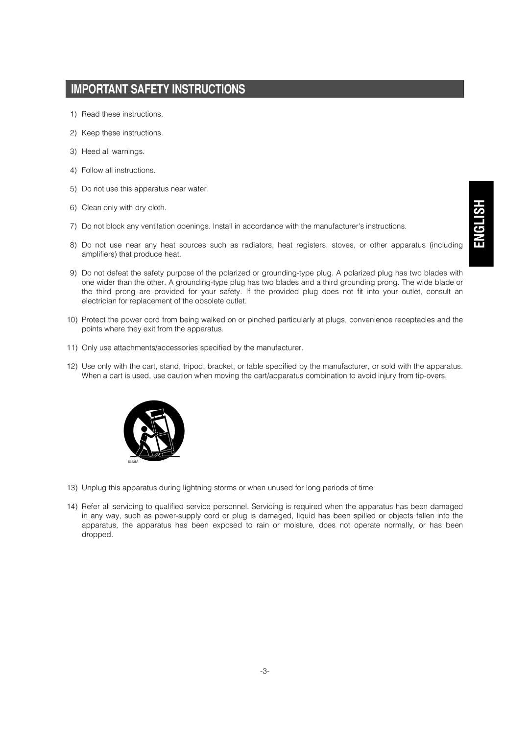 Panasonic WV-CS954 operating instructions English, Important Safety Instructions 