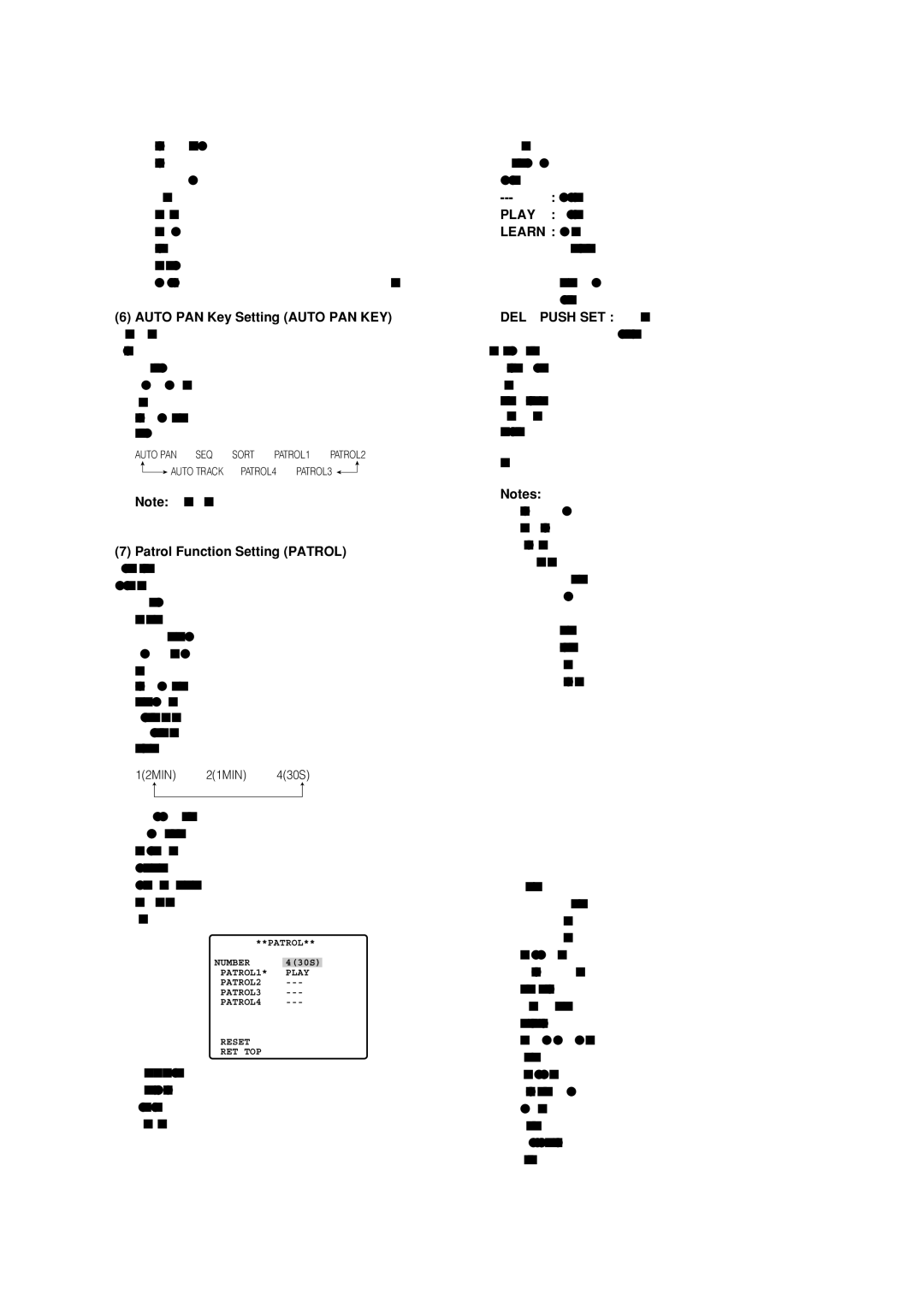 Panasonic WV-CS954 operating instructions Auto PAN Key Setting Auto PAN KEY, Patrol Function Setting Patrol 