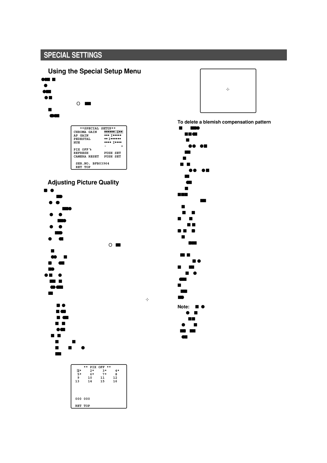 Panasonic WV-CS954 operating instructions Special Settings, Using the Special Setup Menu, Adjusting Picture Quality 