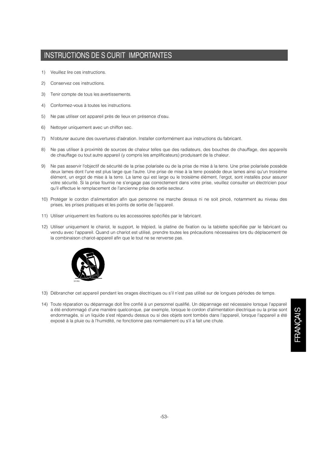 Panasonic WV-CS954 operating instructions Instructions DE Sécurité Importantes 