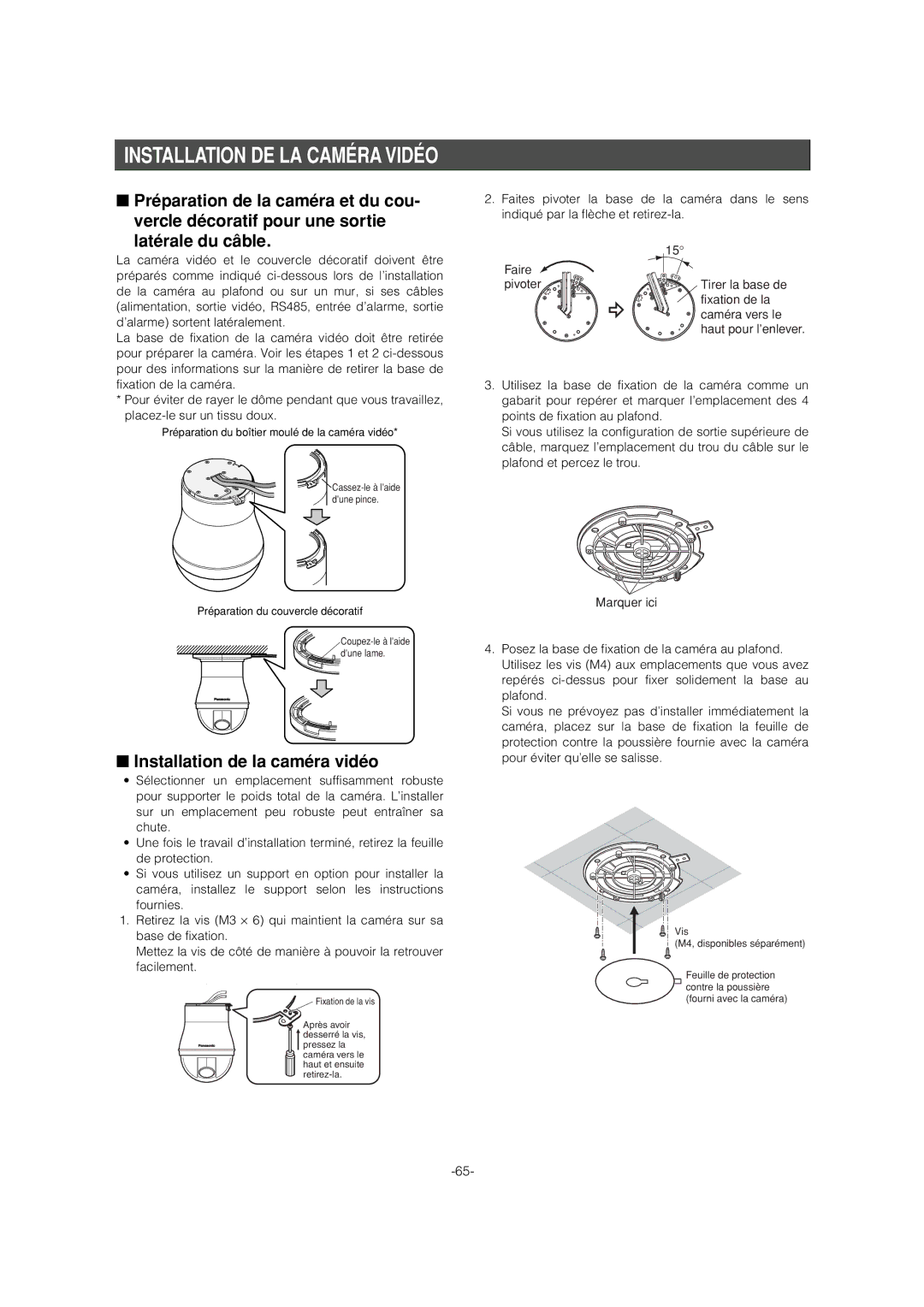 Panasonic WV-CS954 operating instructions Installation DE LA Caméra Vidéo, Installation de la caméra vidéo 