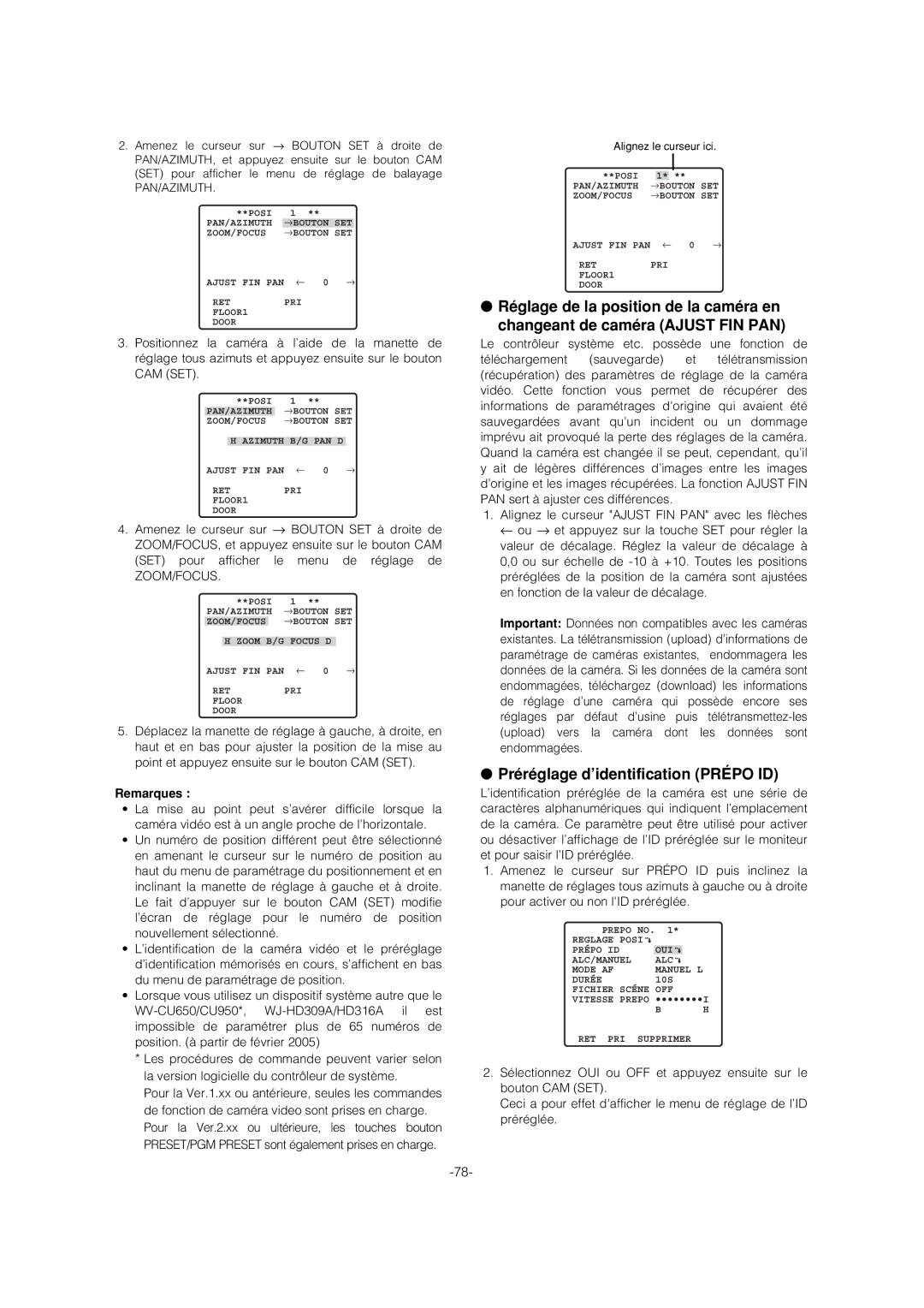 Panasonic WV-CS954 operating instructions Zoom/Focus, Pan/Azimuth 