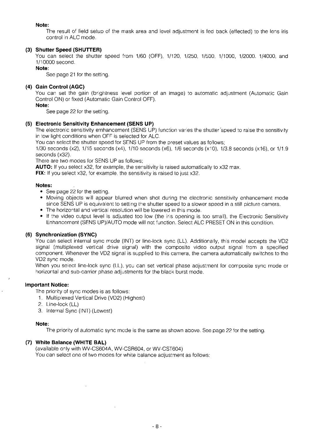 Panasonic WV-CST604, WV-CSR604, WV-BS504, WV-BST504, WV-CS604A manual 