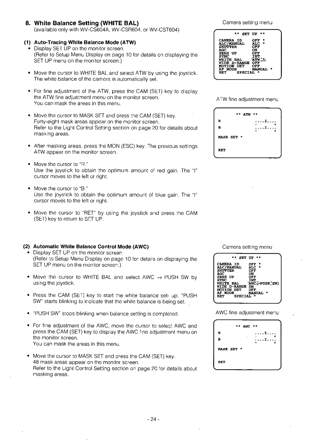 Panasonic WV-CSR604, WV-CST604, WV-BS504, WV-BST504, WV-CS604A manual 