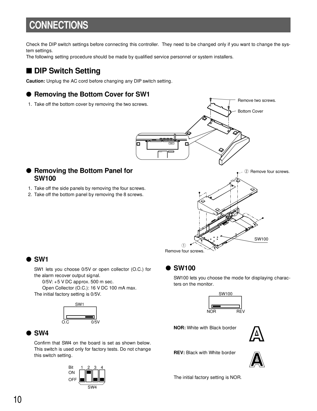 Panasonic WV-CU161 operating instructions Connections, DIP Switch Setting 