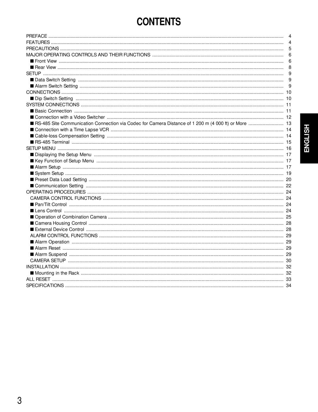 Panasonic WV-CU161 operating instructions Contents 