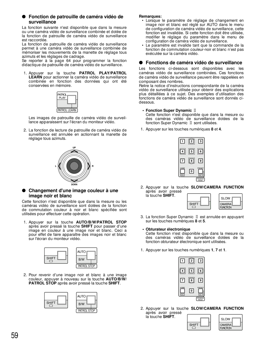 Panasonic WV-CU161 Fonction de patrouille de camé ra vidé o de surveillance, Fonctions de camé ra vidé o de surveillance 