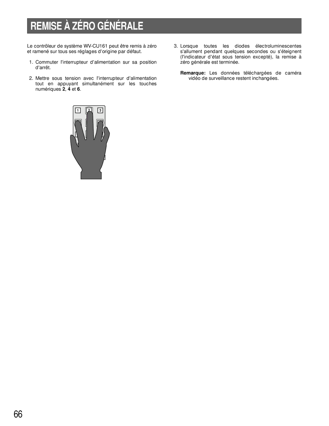 Panasonic WV-CU161 operating instructions Remise À ZÉ RO GÉ NÉ Rale 