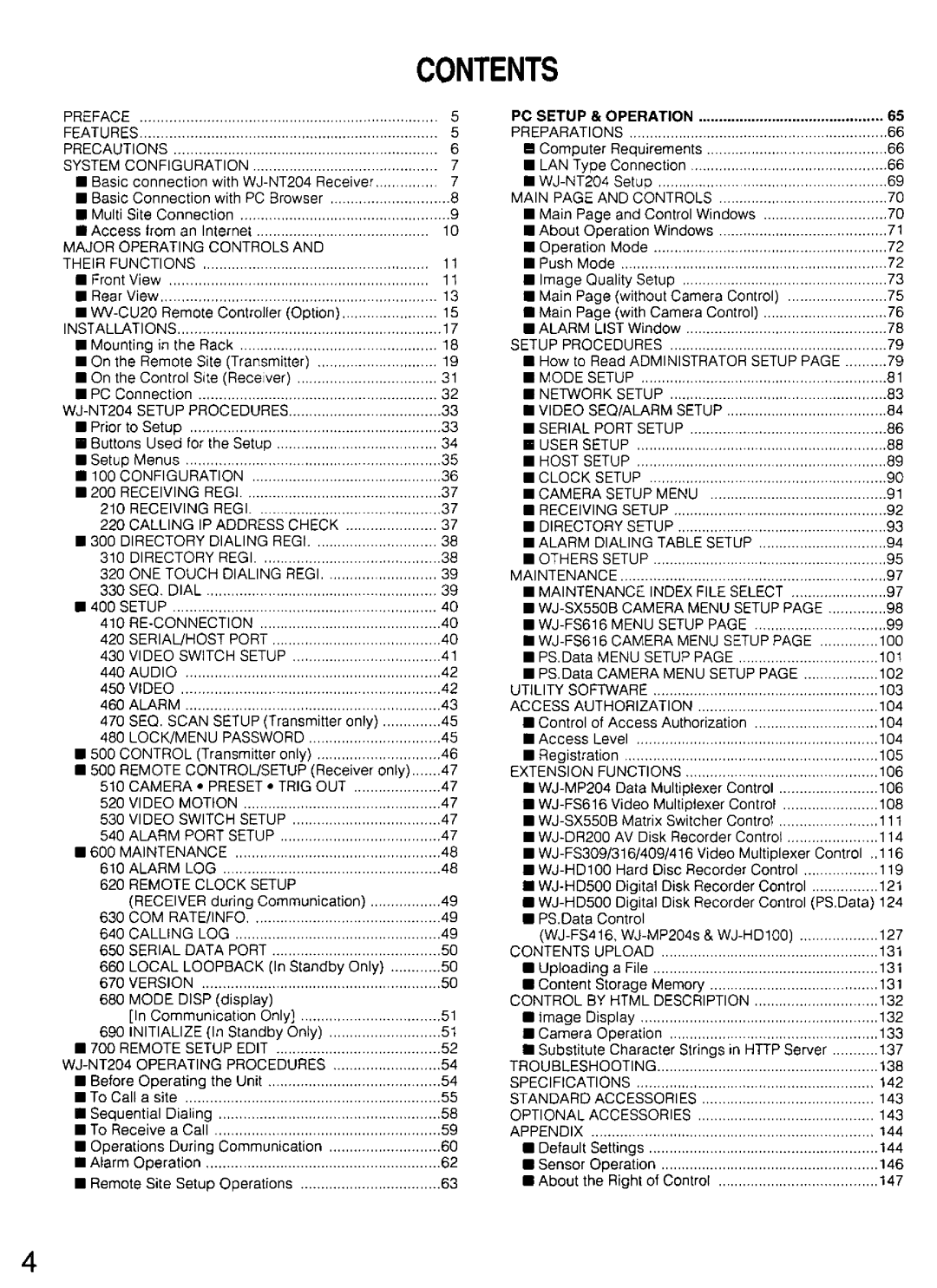 Panasonic WV-CU20, WJ-NT204 manual 