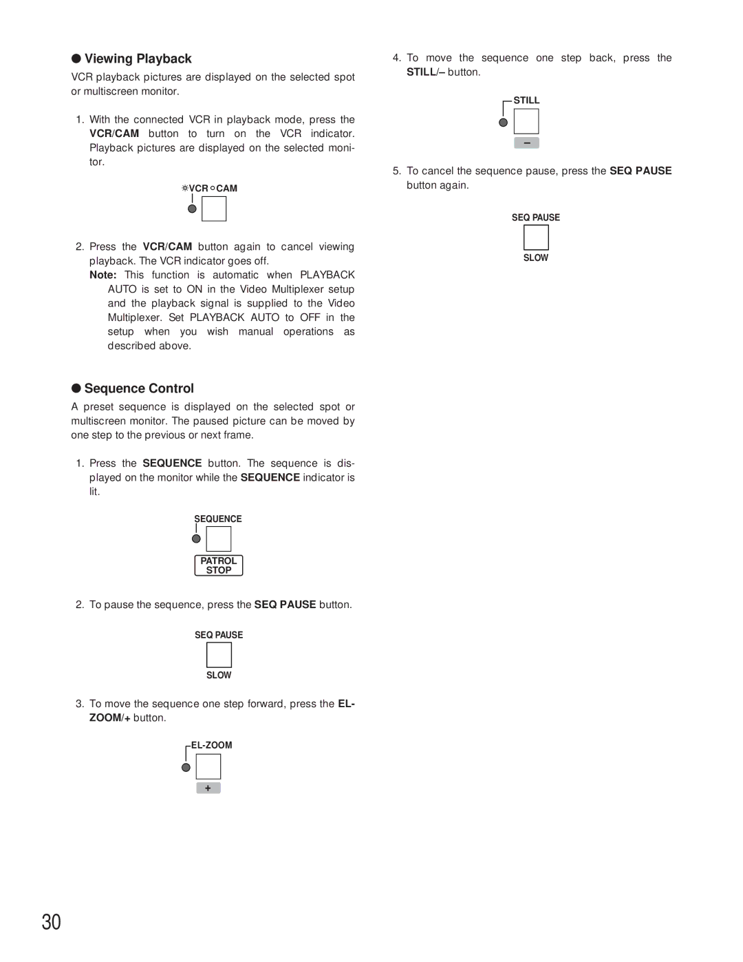 Panasonic WV-CU360C manual Viewing Playback, Sequence Control 