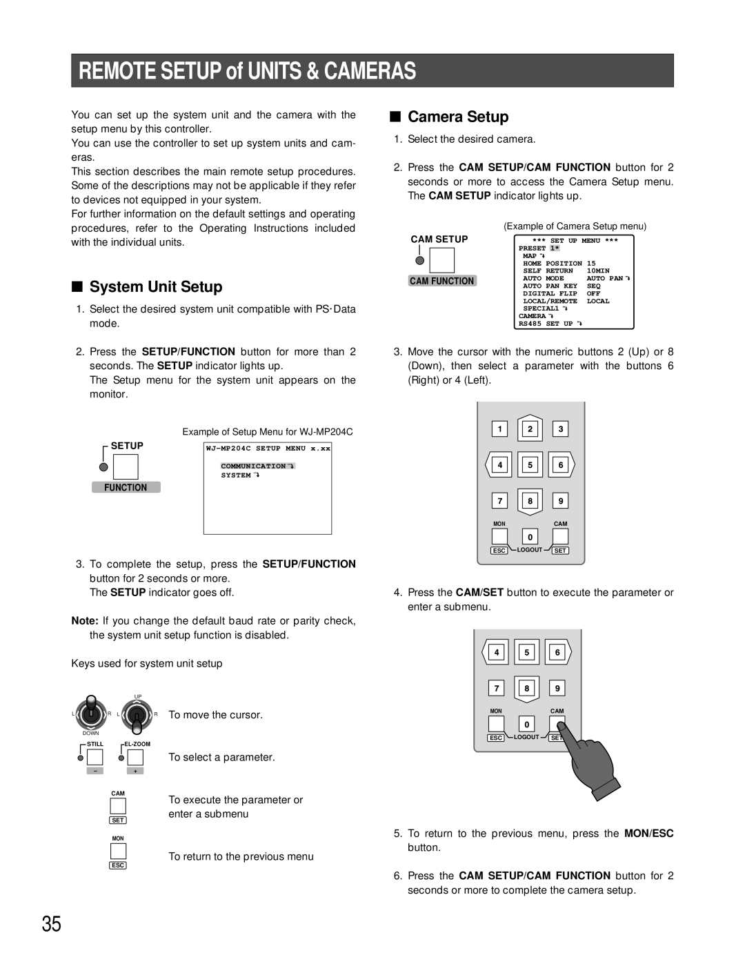 Panasonic WV-CU360C manual Remote Setup of Units & Cameras, Camera Setup, System Unit Setup 