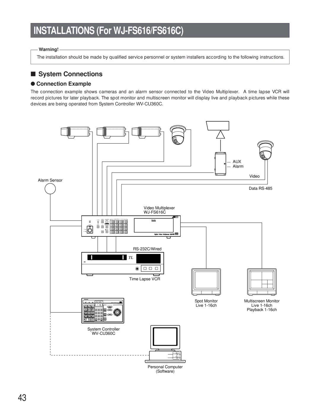 Panasonic WV-CU360C manual Installations For WJ-FS616/FS616C, WJ-FS616C 