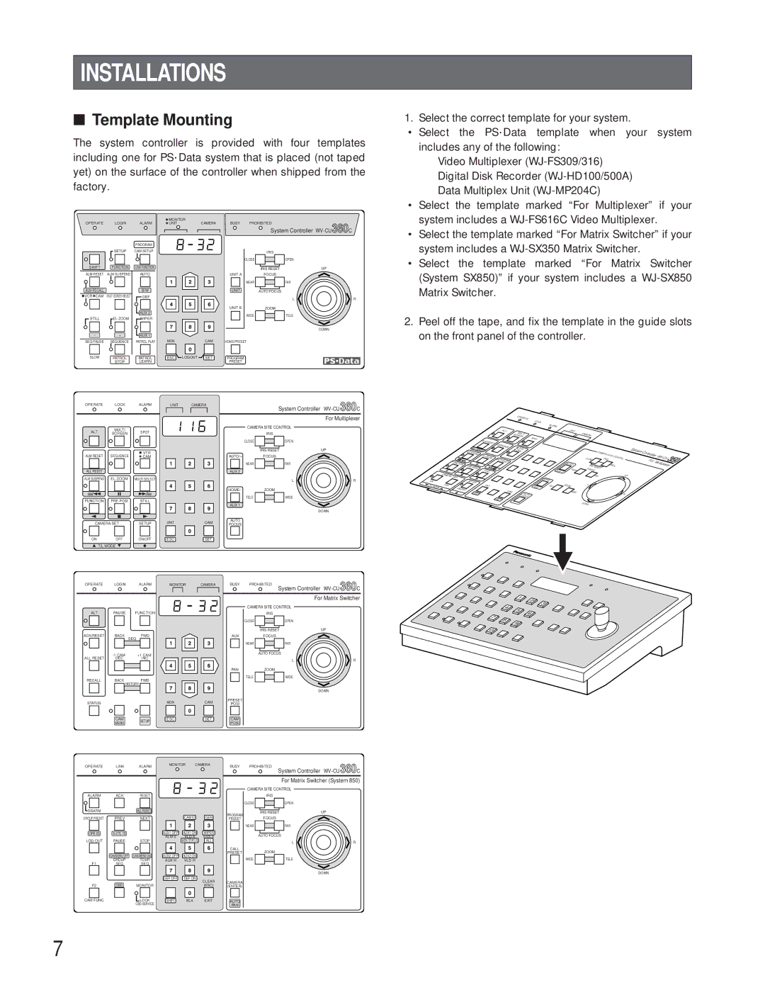 Panasonic WV-CU360C manual Installations, Template Mounting 