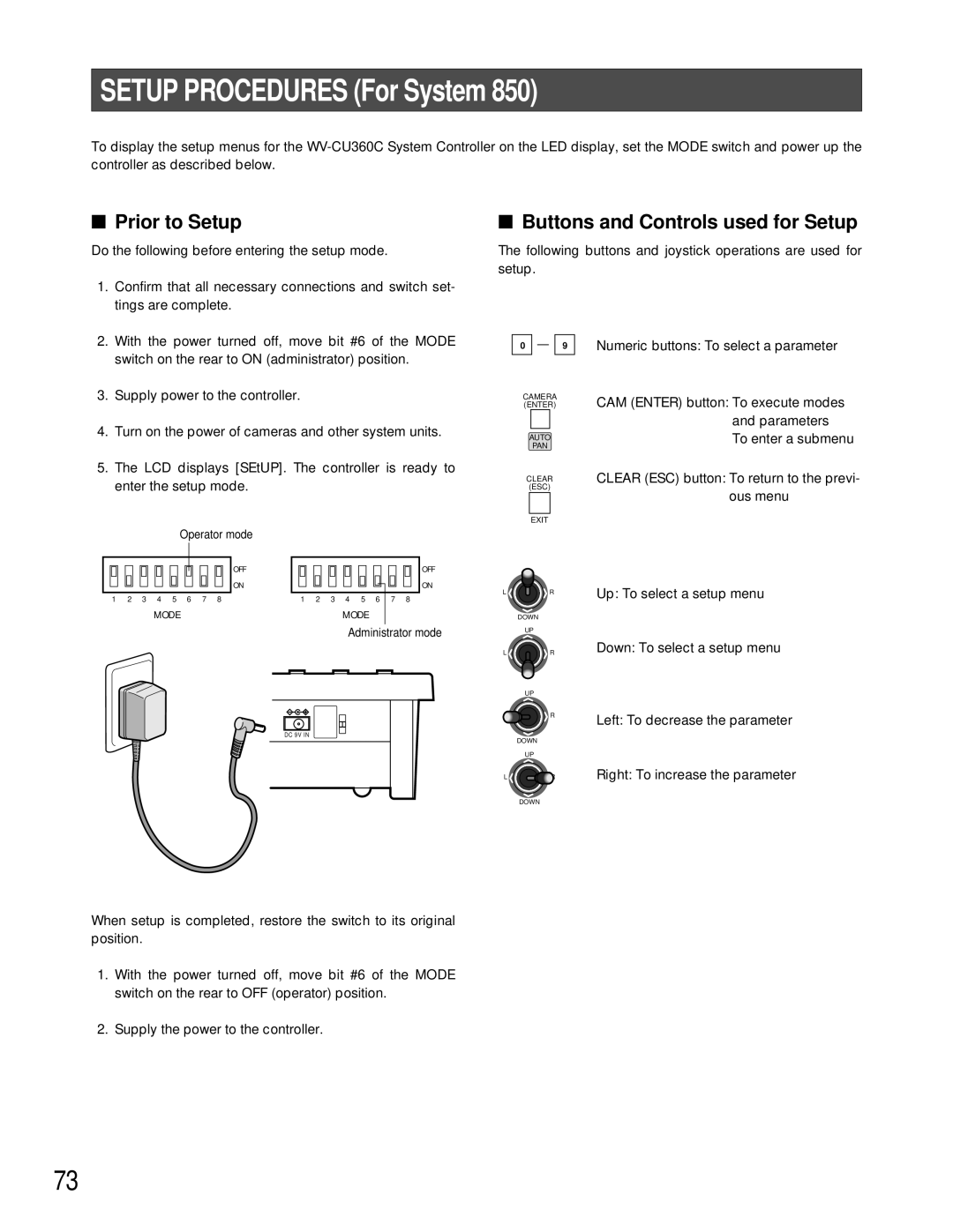 Panasonic WV-CU360C manual Setup Procedures For System, Prior to Setup 