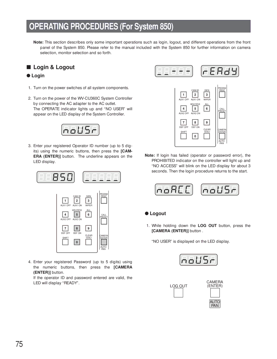 Panasonic WV-CU360C manual Operating Procedures For System, Turn on the power switches of all system components 