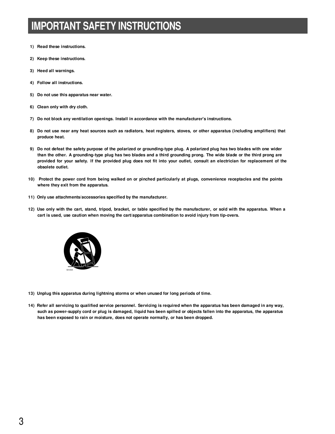 Panasonic WV-CU550C operating instructions Important Safety Instructions 