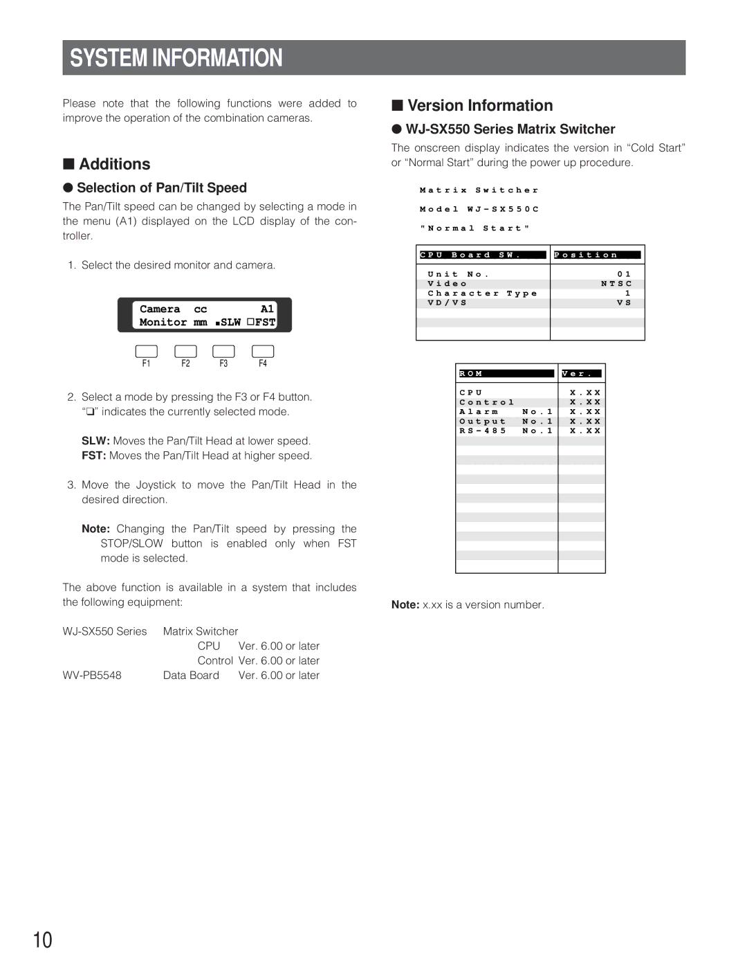 Panasonic WV-CU550CJ manual System Information, Additions 