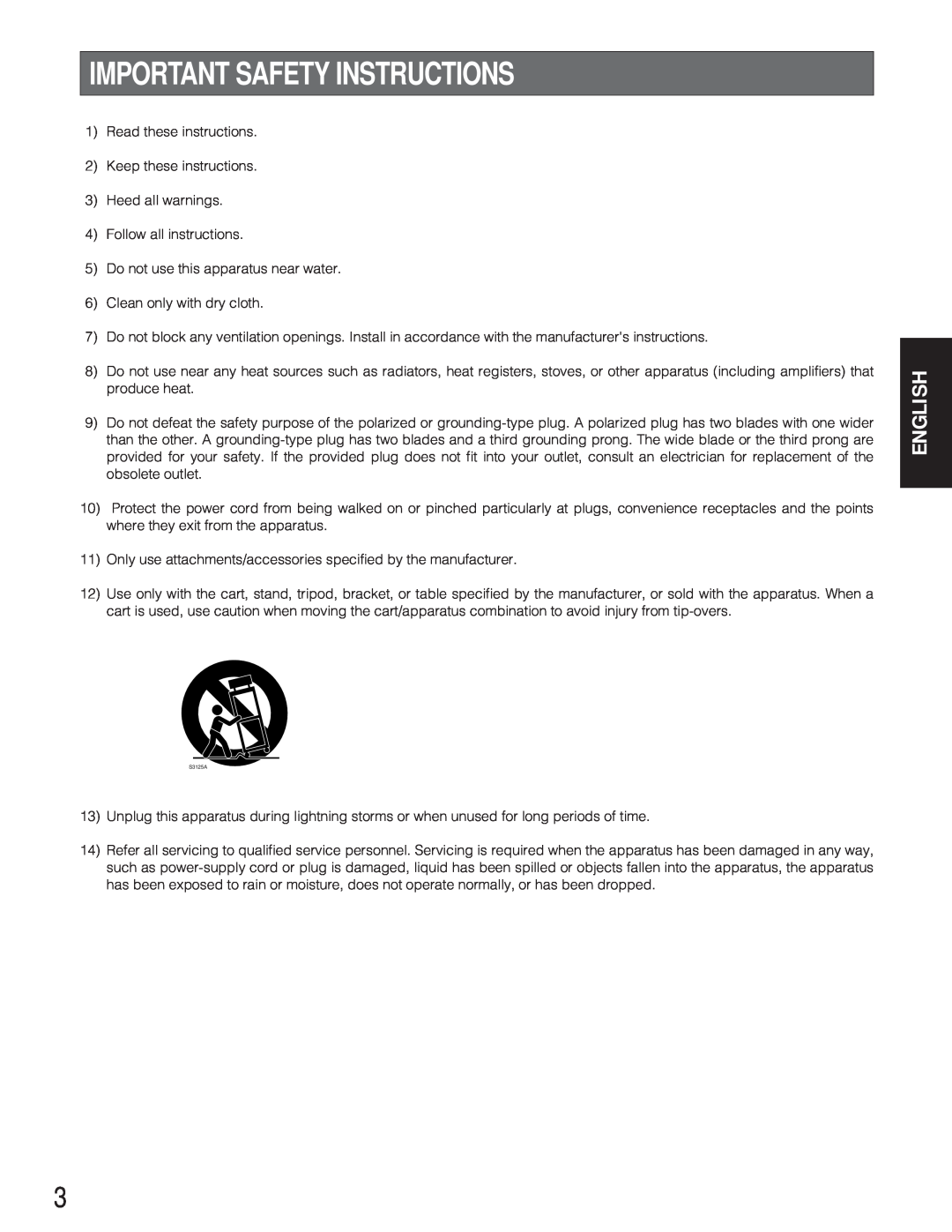 Panasonic WV-CU550CJ manual Important Safety Instructions, English 
