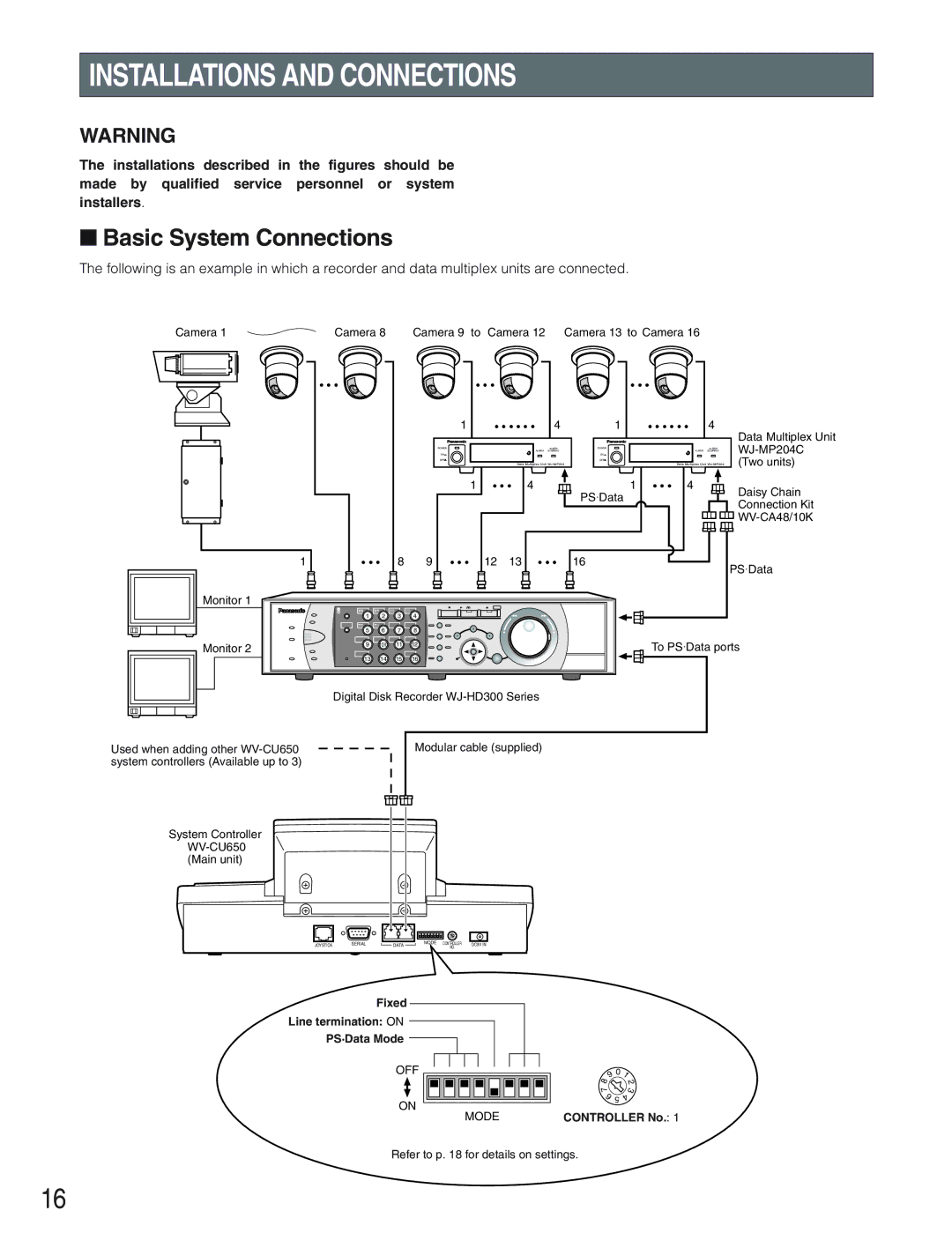 Panasonic WV-CU650 operating instructions Installations and Connections, Basic System Connections 