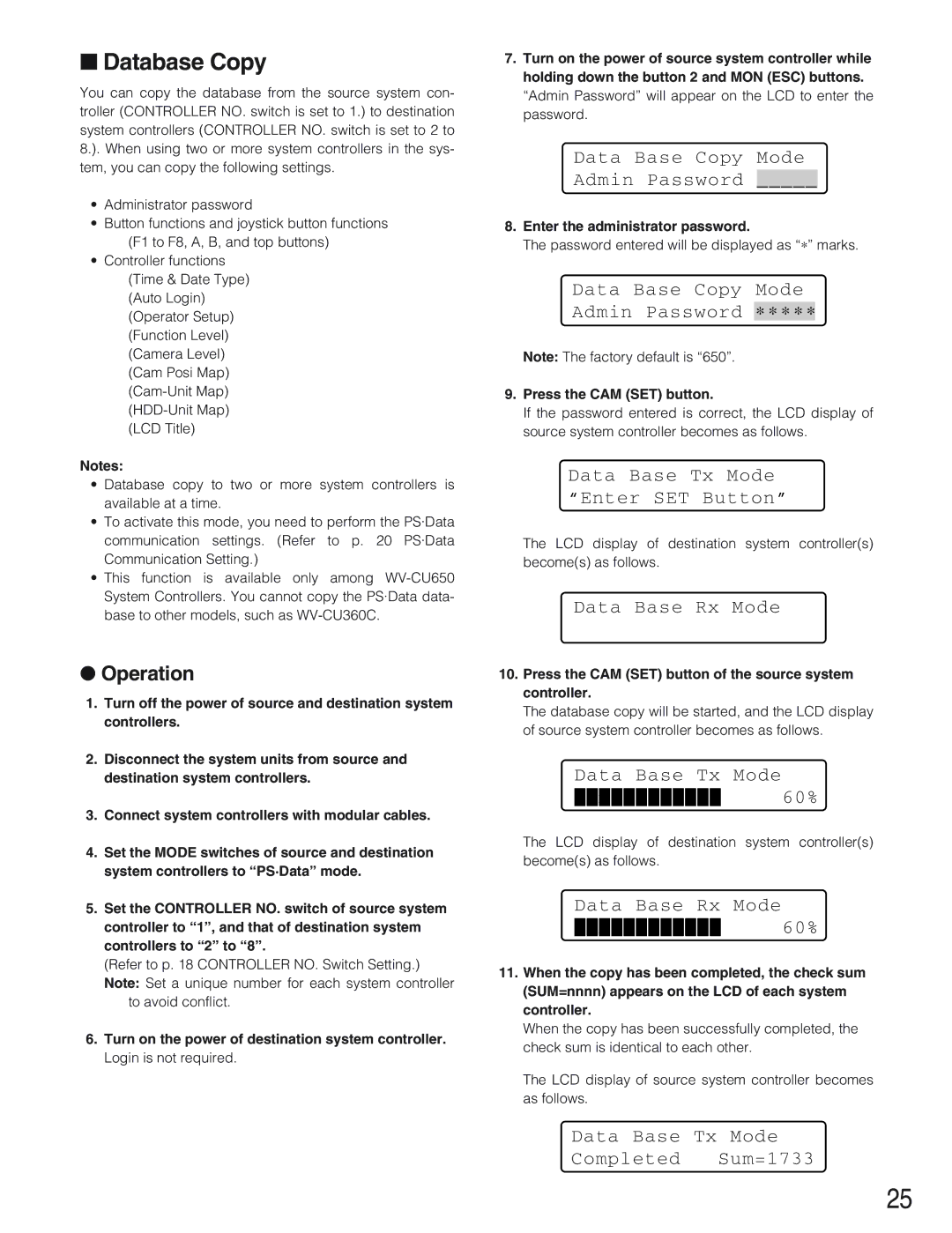 Panasonic WV-CU650 operating instructions Database Copy 