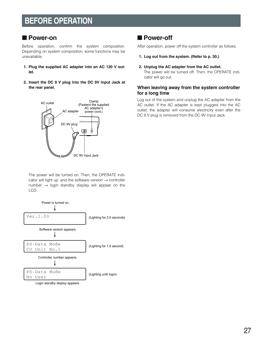 Panasonic WV-CU650 operating instructions Before Operation, Power-on, Power-off 